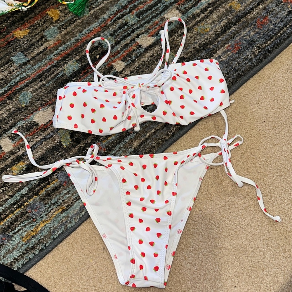 White strawberry bikini